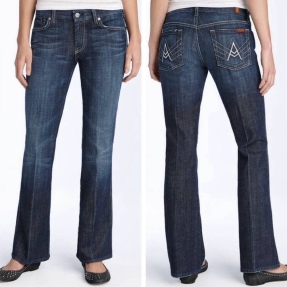 7 For All Mankind A Pocket Flip Flop Blue Boot Cut Jeans. VG used cond. Sz 28